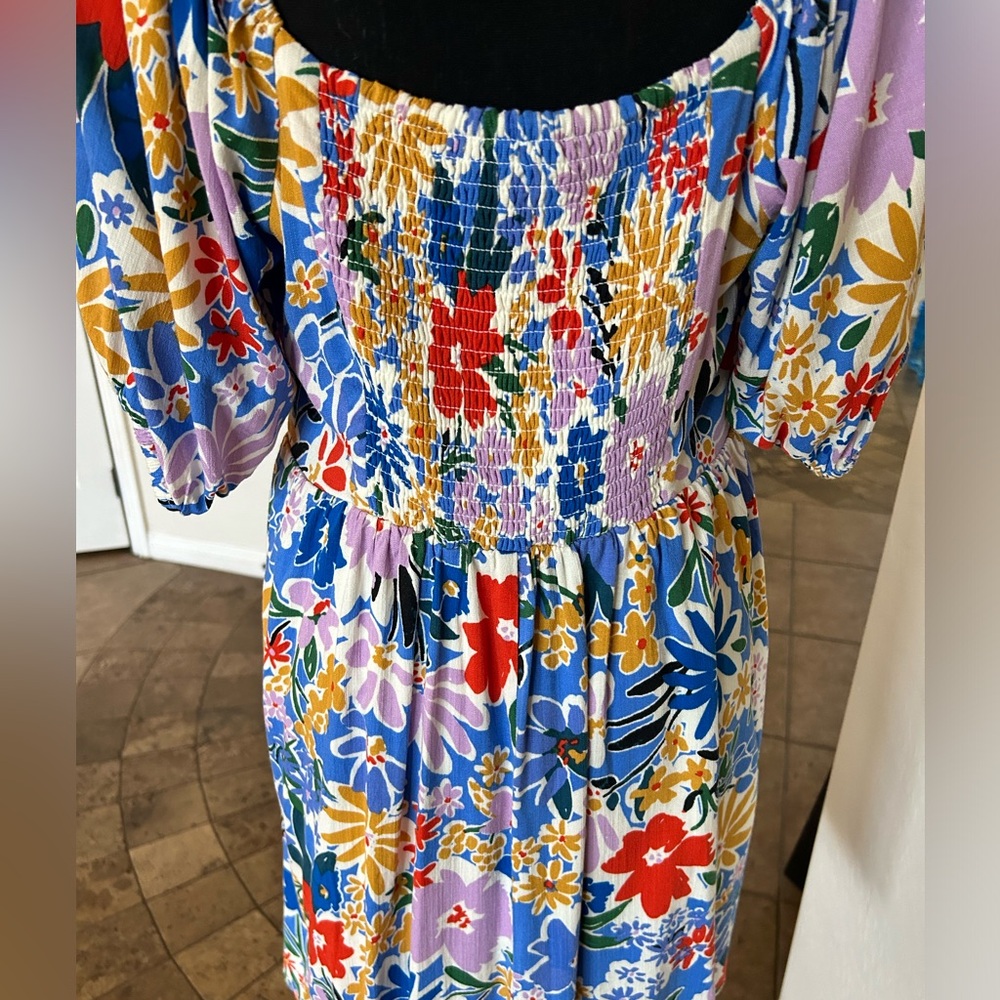 SUGARLIPS FLORAL PRINT DRESS (L); blue/red/lavendar/yellow - Picture 7 of 8